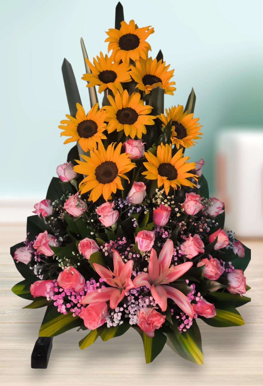 Girasoles y rosas